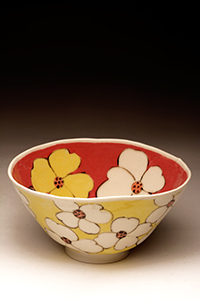 Image of the porcelain paper clay work Red and Yellow Clay Bowl by Jerry L. Bennett.